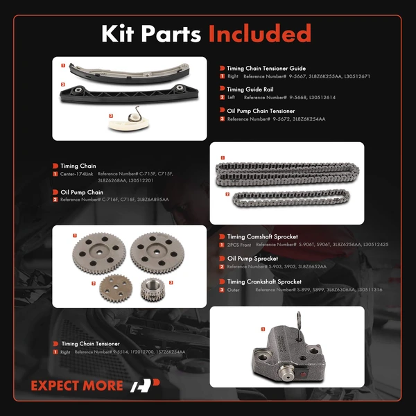 10 Pcs Engine Timing Chain Kit for Ford Focus 2003-2004 Escape 2005 Mercury 2005