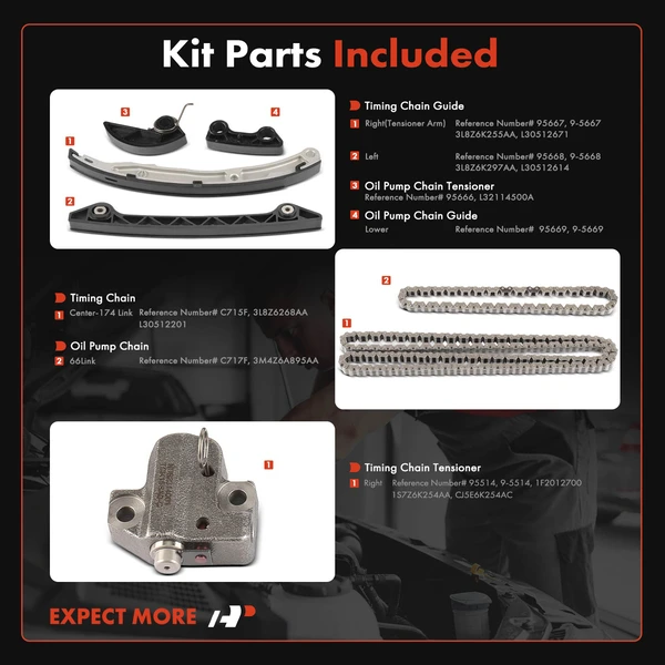 7 Pcs Engine Timing Chain Kit for Mazda 3 2004-2007 5 2006-2007 6 2003-2007