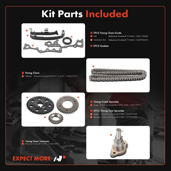 7 Pcs Engine Timing Chain Kit for Toyota Tacoma 1995-2004 2.4L