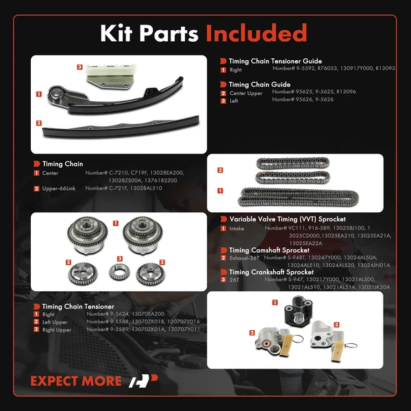 14 Pcs Engine Timing Chain Kit for Nissan Pathfinder 2005-2012 NV1500 4.0L