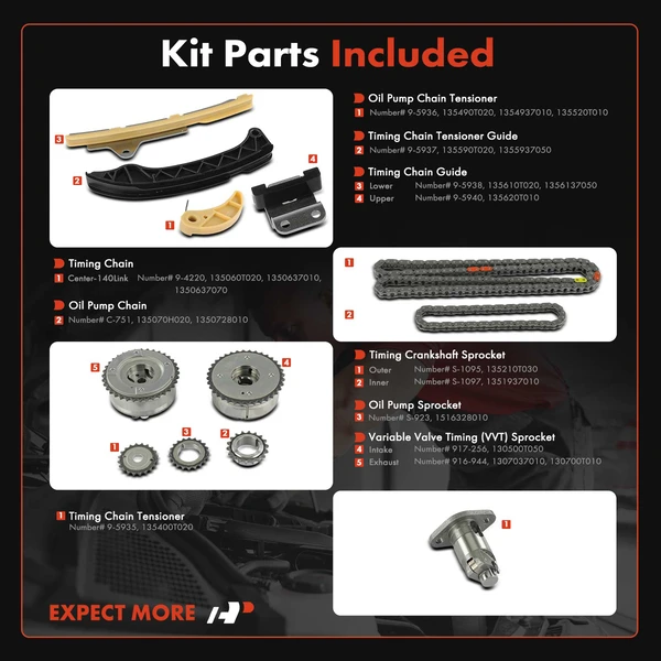 12 Pcs Engine Timing Chain Kit for Toyota Corolla 2009-2019 Scion Pontiac 1.8L