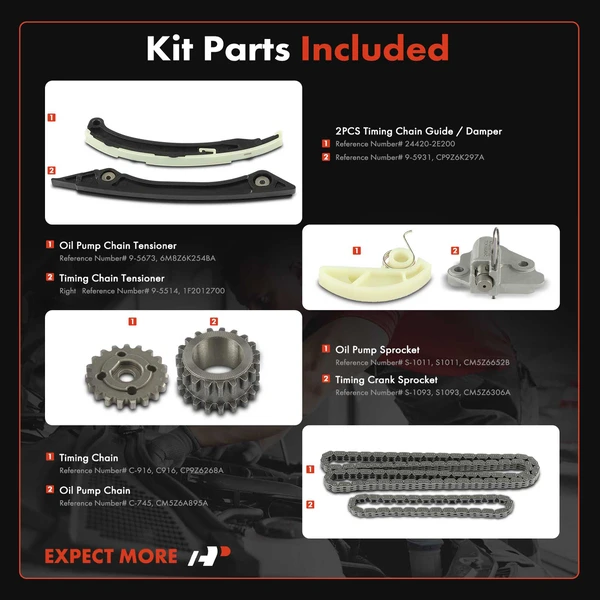 8 Pcs Engine Timing Chain Kit for Ford Focus 2012-2018 L4 2.0L