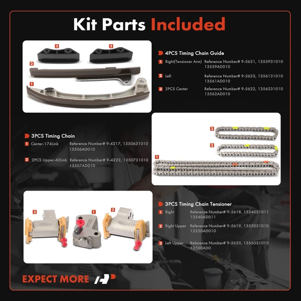 10 Pcs Engine Timing Chain Kit for Toyota 4Runner 2003-2009 Tundra 2005-2011