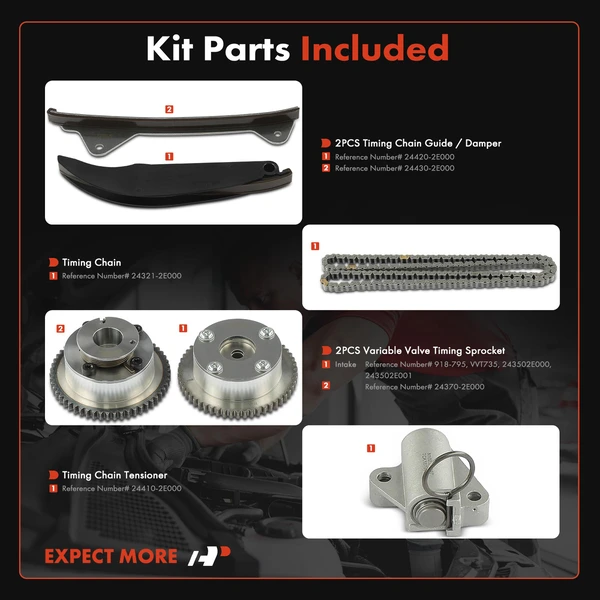 6 Pcs Engine Timing Chain Kit for Hyundai Elantra 2011-2013 Kia Soul 2012-2014