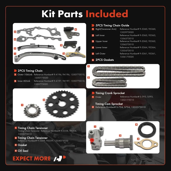 11 Pcs Engine Timing Chain Kit for Toyota Tacoma 1995-2004 4Runner 1996-2000