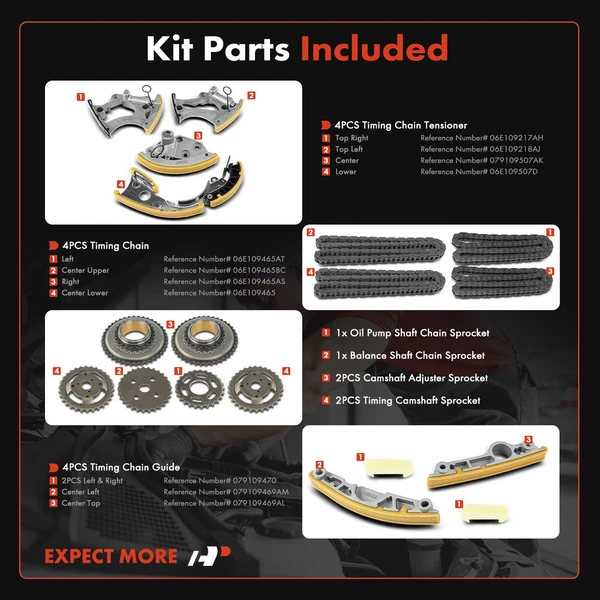 18 Pcs Engine Timing Chain Kit for Audi A4 2009-2015 A5 A6 S4 Q7 Supercharged