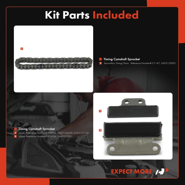 3 Pcs Engine Timing Chain Kit for Hyundai Elantra 1996-2002 Accent Tiburon