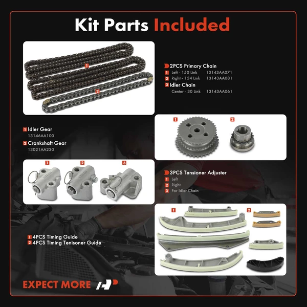 16 Pcs Engine Timing Chain Kit for Subaru Outback Legacy 2010-2015 Tribeca 3.6L