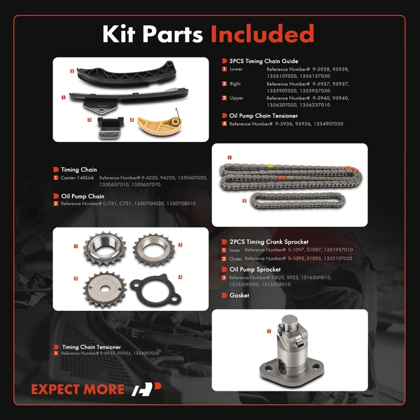 10 Pcs Engine Timing Chain Kit for Toyota Corolla 2009-2019 Lexus Pontiac