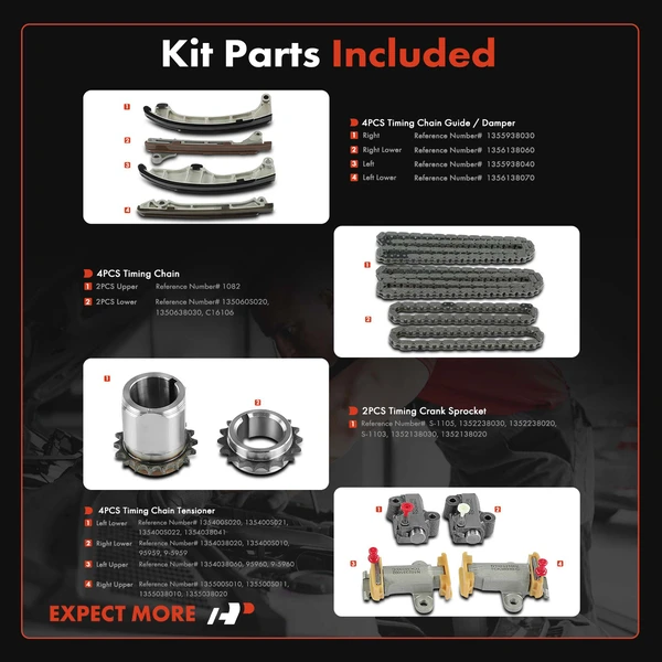 14 Pcs Engine Timing Chain Kit for Toyota Tundra Sequoia Lexus GX460 LS600h GS F