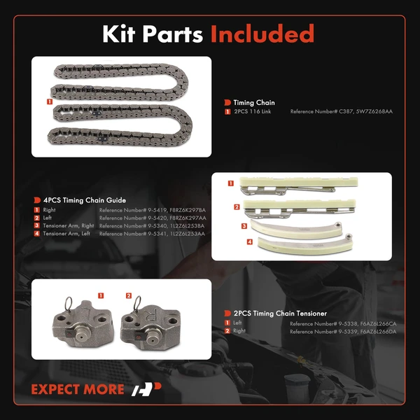 8 Pcs Engine Timing Chain Kit for Ford F-150 1997-2001 F-250 Mustang Mercury