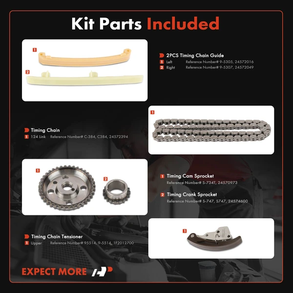 6 Pcs Engine Timing Chain Kit for Pontiac Grand Am Oldsmobile 1992-1994 Buick