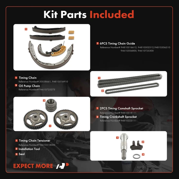 14 Pcs Engine Timing Chain Kit for Porsche Cayenne 2015-2019 Panamera Macan