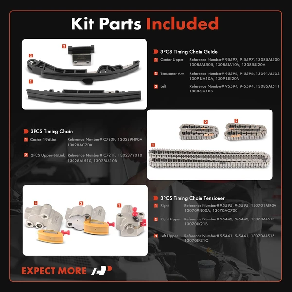 9 Pcs Engine Timing Chain Kit for INFINITI G25 2011-2012 Nissan Altima 2007-2014