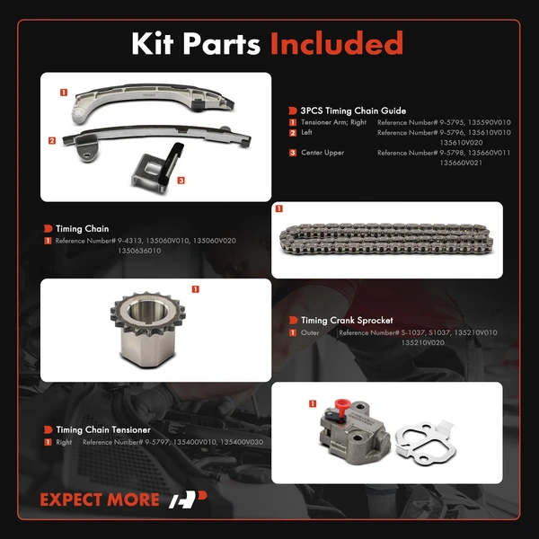 6 Pcs Engine Timing Chain Kit for Toyota Camry 2010-2017 Avalon Lexus ES300h