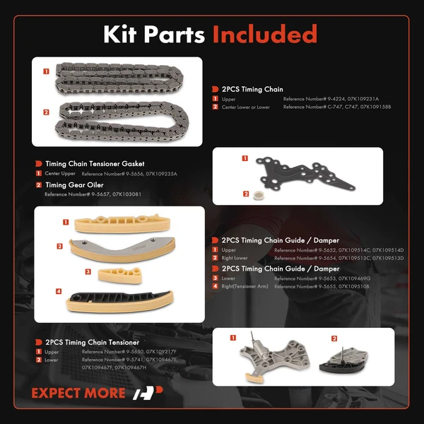 10 Pcs Engine Timing Chain Kit for Volkswagen Beetle Golf Jetta Passat Rabbit