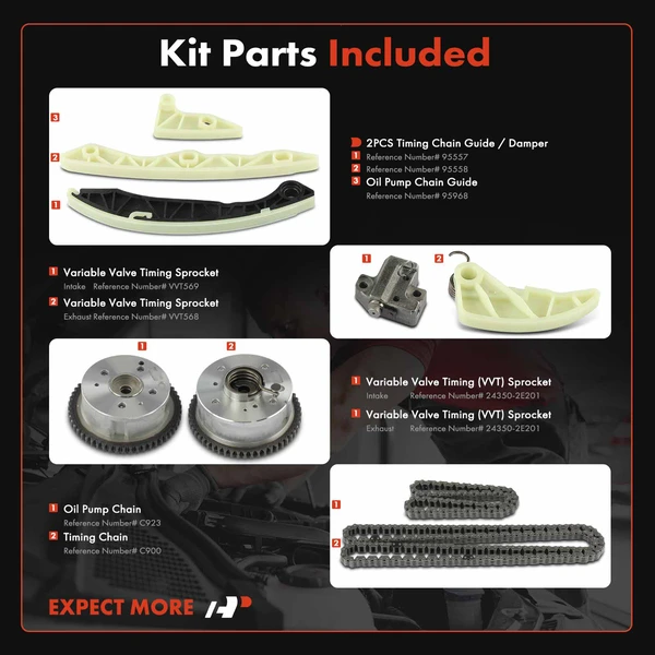 9 Pcs Engine Timing Chain Kit for Hyundai Tucson 2011-2013 Kia Forte L4 2.0L