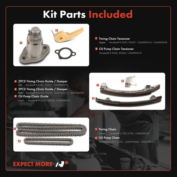 8 Pcs Engine Timing Chain Kit for Toyota Camry Corolla RAV4 Highlander Scion