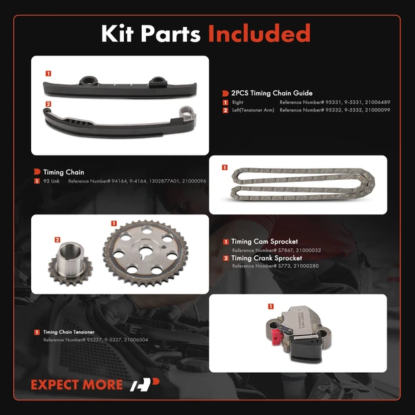 6 Pcs Engine Timing Chain Kit for Saturn SC1 1993-1998 SL 1991-1998 SW1 L4 1.9L