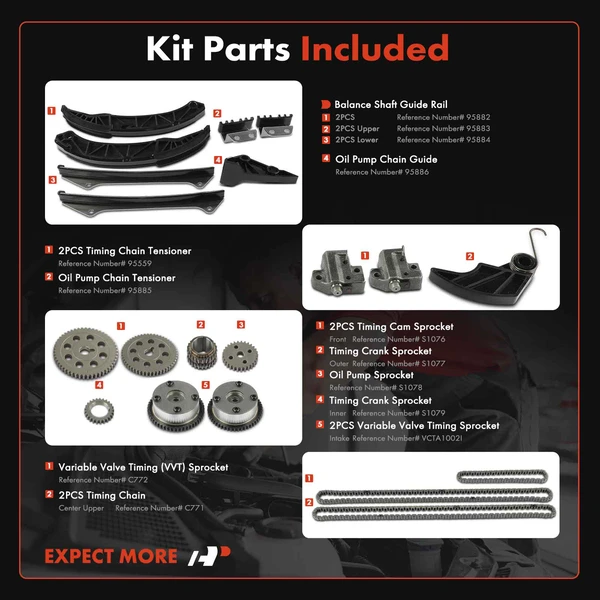 20 Pcs Engine Timing Chain Kit for Hyundai Veracruz 2007-2012 Kia Sedona V6 3.8L