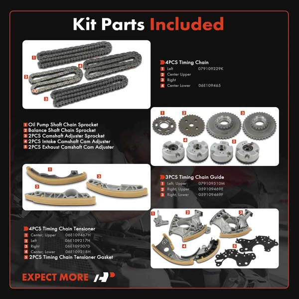 21pcs Engine Timing Chain Kit for Audi A4 Quattro A6 Quattro 2005-2009 A6 3.2L