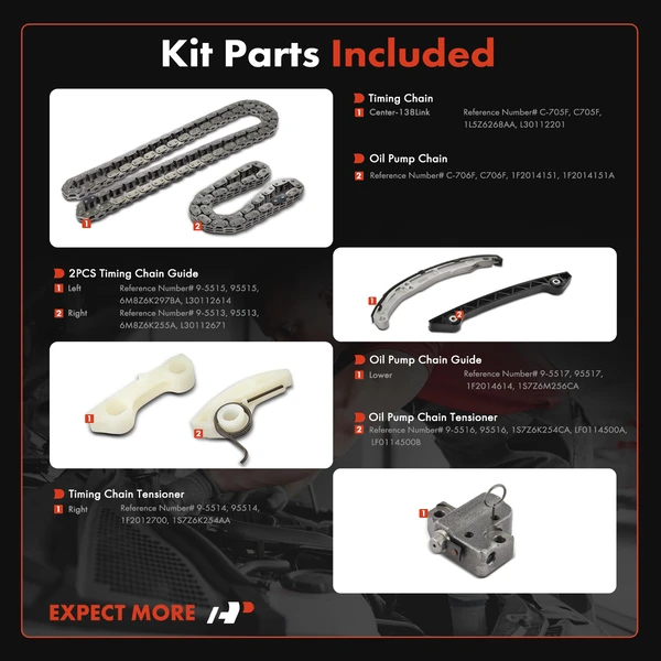 7 Pcs Engine Timing Chain Kit for Ford Escape 2006-2008 Focus Mazda Mercury