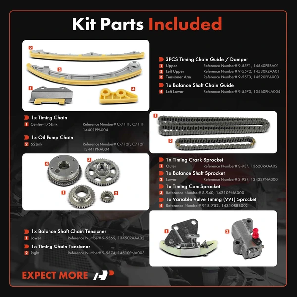 12 Pcs Engine Timing Chain Kit for Acura TSX 2004-2008 L4 2.4L