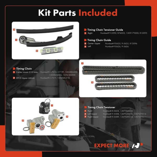 9 Pcs Engine Timing Chain Kit for Nissan Pathfinder 2005-2012 Xterra Suzuki 4.0L