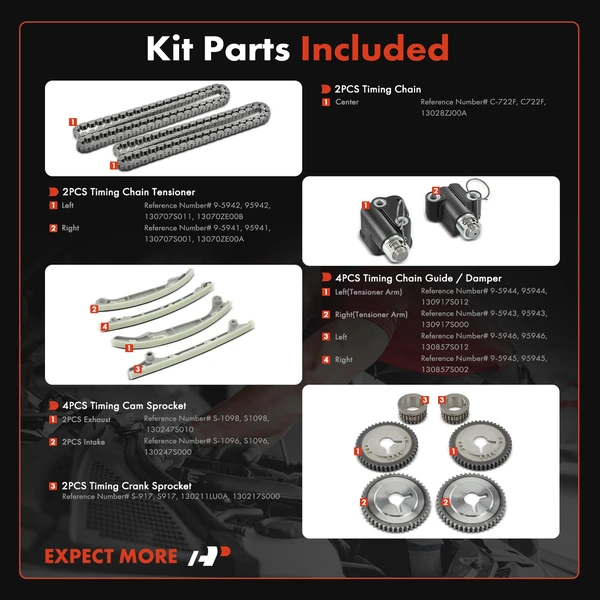 14 Pcs Engine Timing Chain Kit for Nissan Armada TITAN 2004-2006 INFINITI