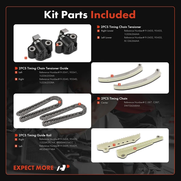 8 Pcs Engine Timing Chain Kit for Ford F-150 Mustang Explorer Mustang E250