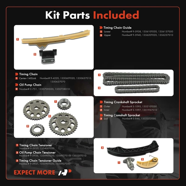 11 Pcs Engine Timing Chain Kit for Toyota Prius 2010-2019 Lexus CT200h L4 1.8L