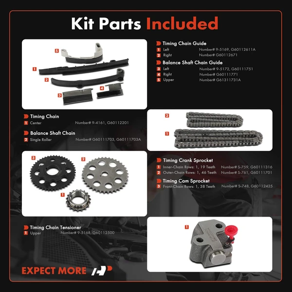 11 Pcs Engine Timing Chain Kit for Mazda B2600 1989-1993 MPV 1989-1994 L4 2.6L