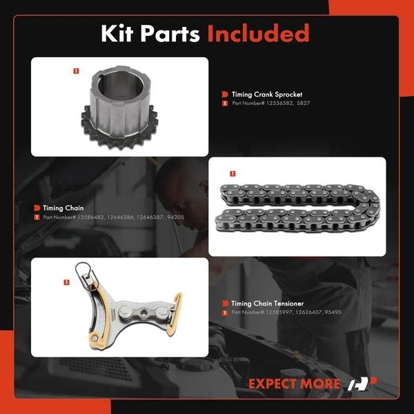 3 Pcs Engine Timing Chain Kit for Chevrolet Silverado 1500 GMC Savana 1500 Cadillac