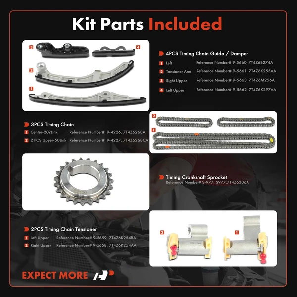 10 Pcs Engine Timing Chain Kit for Ford Edge 07-10 Taurus Mazda Lincoln Mercury