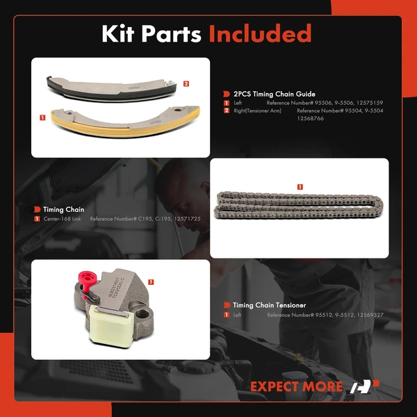 4 Pcs Engine Timing Chain Kit for Chevrolet Colorado 2004-2006 GMC Isuzu Saab