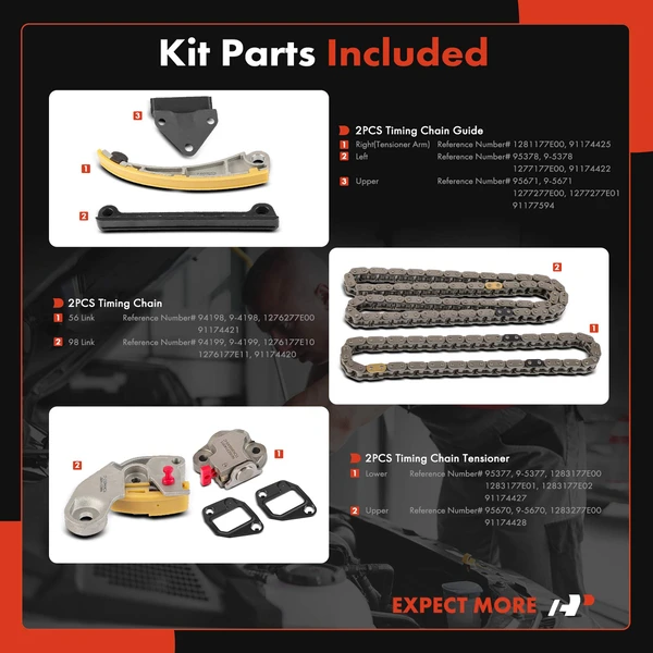 7 Pcs Engine Timing Chain Kit for Chevrolet Tracker 1999-2004 Suzuki Vitara