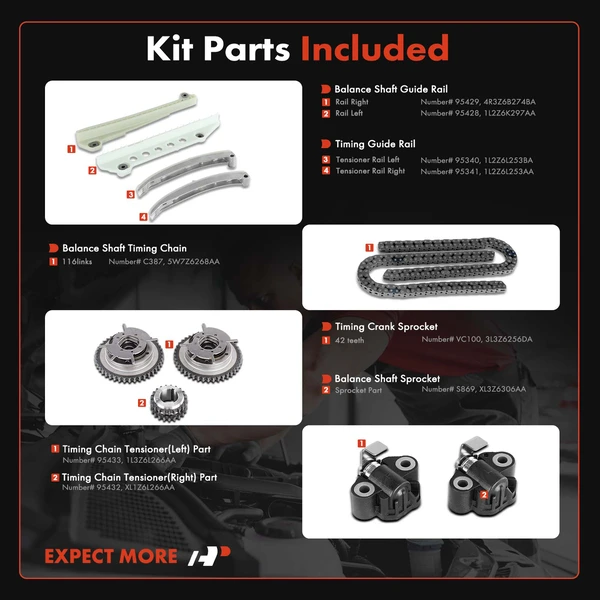 11 Pcs Engine Timing Chain Kit for Ford Explorer 05-10 F-150 Mustang Mercury 4.6L