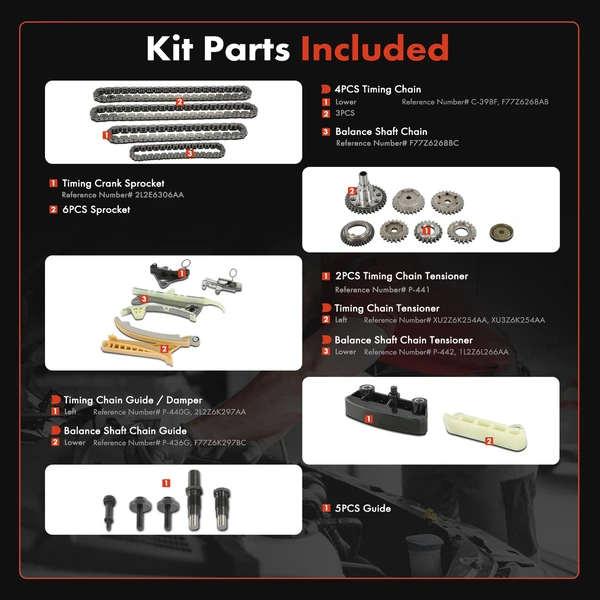 22 Pcs Engine Timing Chain Kit for Ford Explorer Sport Trac Ranger Mustang Mazda