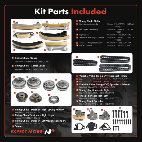 19 Pcs Engine Timing Chain Kit for Chevy Impala Malibu GMC Cadillac Pontiac Buick