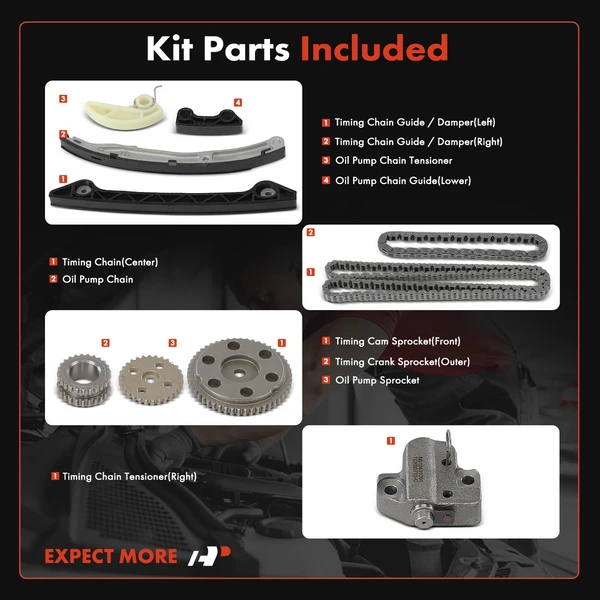 10 Pcs Engine Timing Chain Kit for Ford Fusion Mercury Milan 2006 L4 2.3L