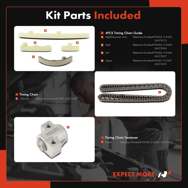 6 Pcs Engine Timing Chain Kit for Chevrolet Cavalier 1997-2002 Malibu Pontiac