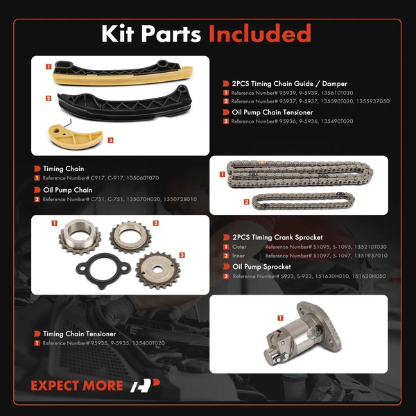 9 Pcs Engine Timing Chain Kit for Toyota Corolla 2014-2018 Corolla iM 2017-2018