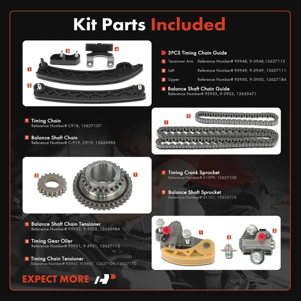 11 Pcs Engine Timing Chain Kit for Buick Envision 16-20 Cadillac ATS 13-19 GMC