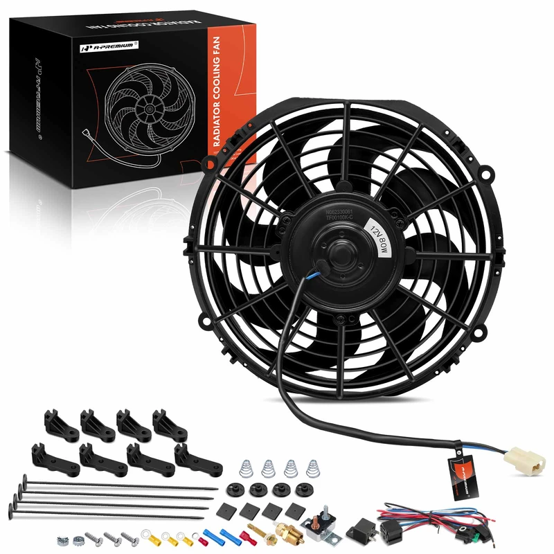 10 Inch Universal Electric Radiator Cooling Fan & Thermostat Mount Kit 12V 80W