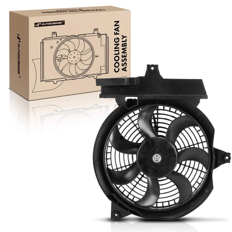 Single Passenger AC Condenser Fan Assembly for Hyundai Santa Fe 01-06 L4 2.4L V6 2.7L SUV