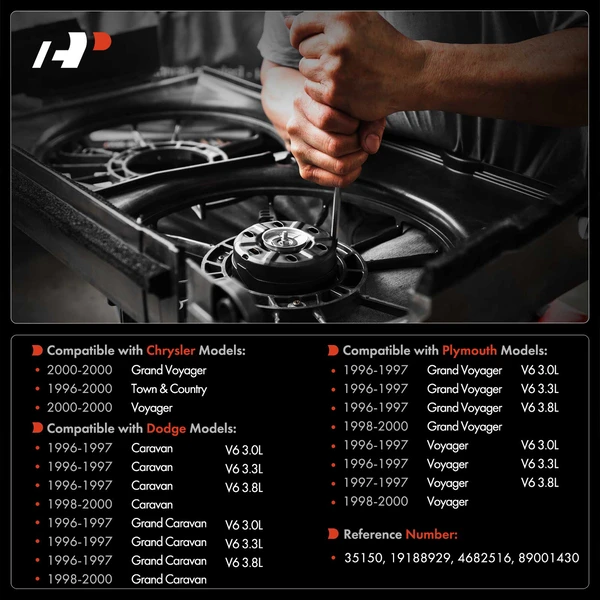 Passenger Radiator Fan Motor for Dodge Grand Caravan Chrysler Town & Country with 2-Pin