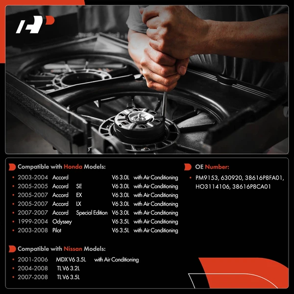 Passenger Radiator Fan Cooling Motor for Honda Accord 2003-2007 Odyssey 1999-2004 Pilot