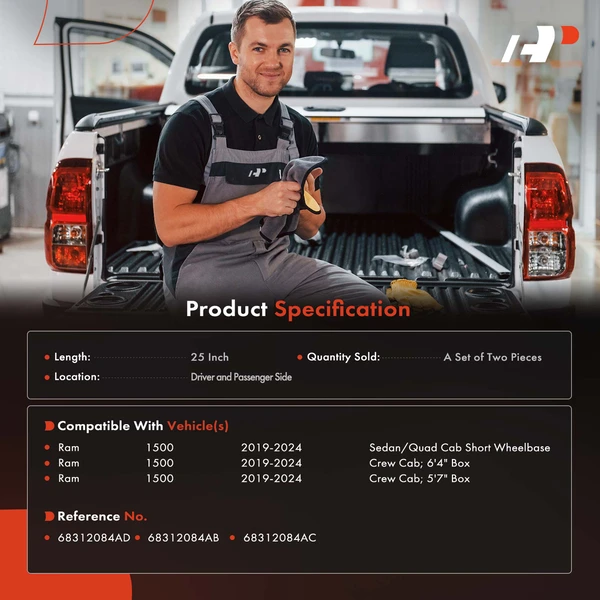 2 Pcs Rear Driver & Passenger Tailgate Support Cable Metal for Ram 1500 2019-2024