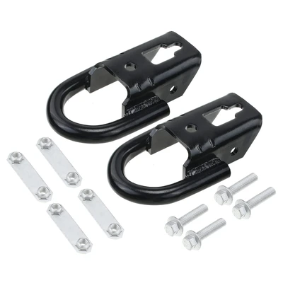 2 Pcs Black Front Tow Hooks with Hardware