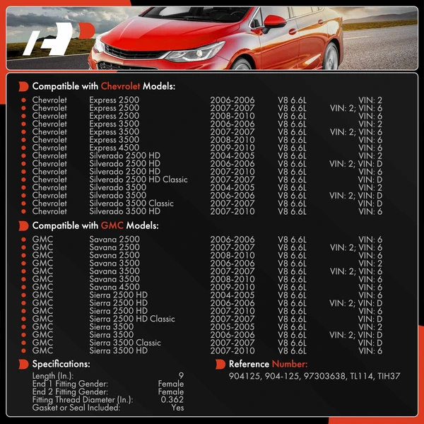 Return Turbocharger Oil Line for Chevrolet Silverado 2500 HD GMC Sierra 3500 HD